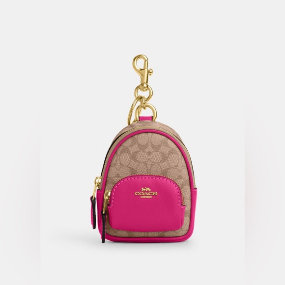 NWT Coach Outlet Mini Court Backpack Bag Charm In Signature Canvas - Picture 1 of 6